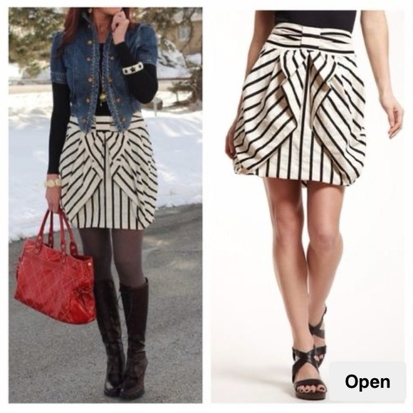 Anthropologie Eva Franco Striped Aniseed Skirt, Size 0, Black & Cream - Picture 2 of 5